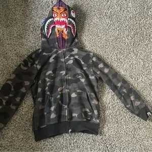 Bape | Jackets & Coats | Bape Black Camo Tiger Shark Wide Full Zip 